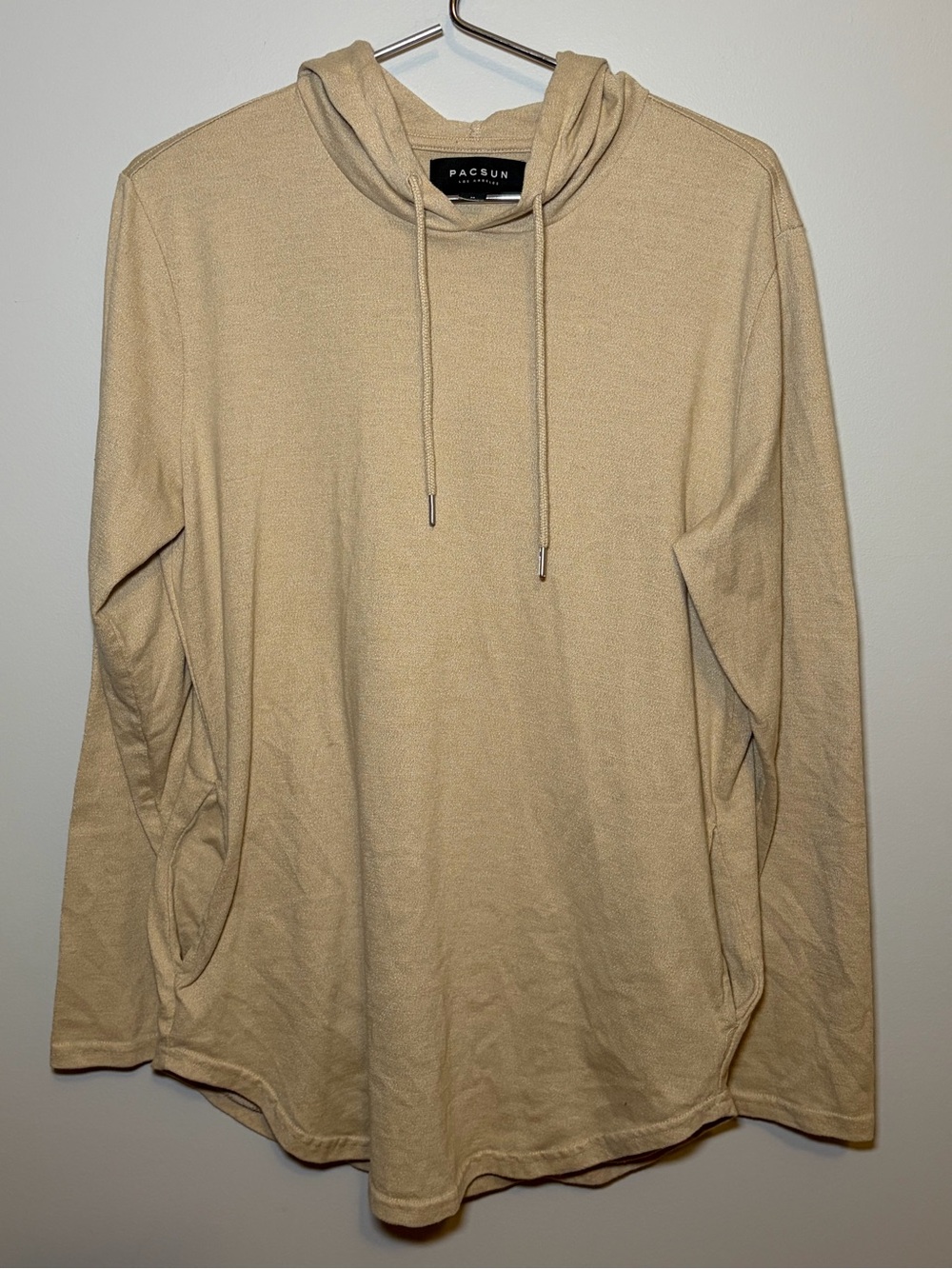 Men’s PacSun Beige Lightweight Hooded Long-Sleeve Shirt | Size M
